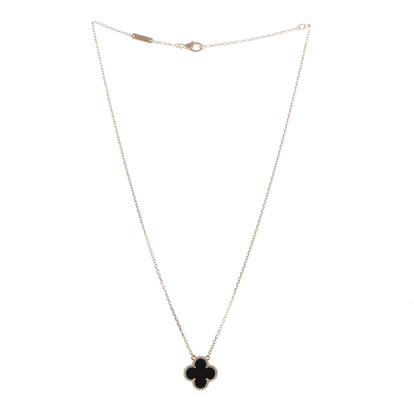 18K Yellow Gold Black Onyx Vintage Alhambra Pendant Necklace