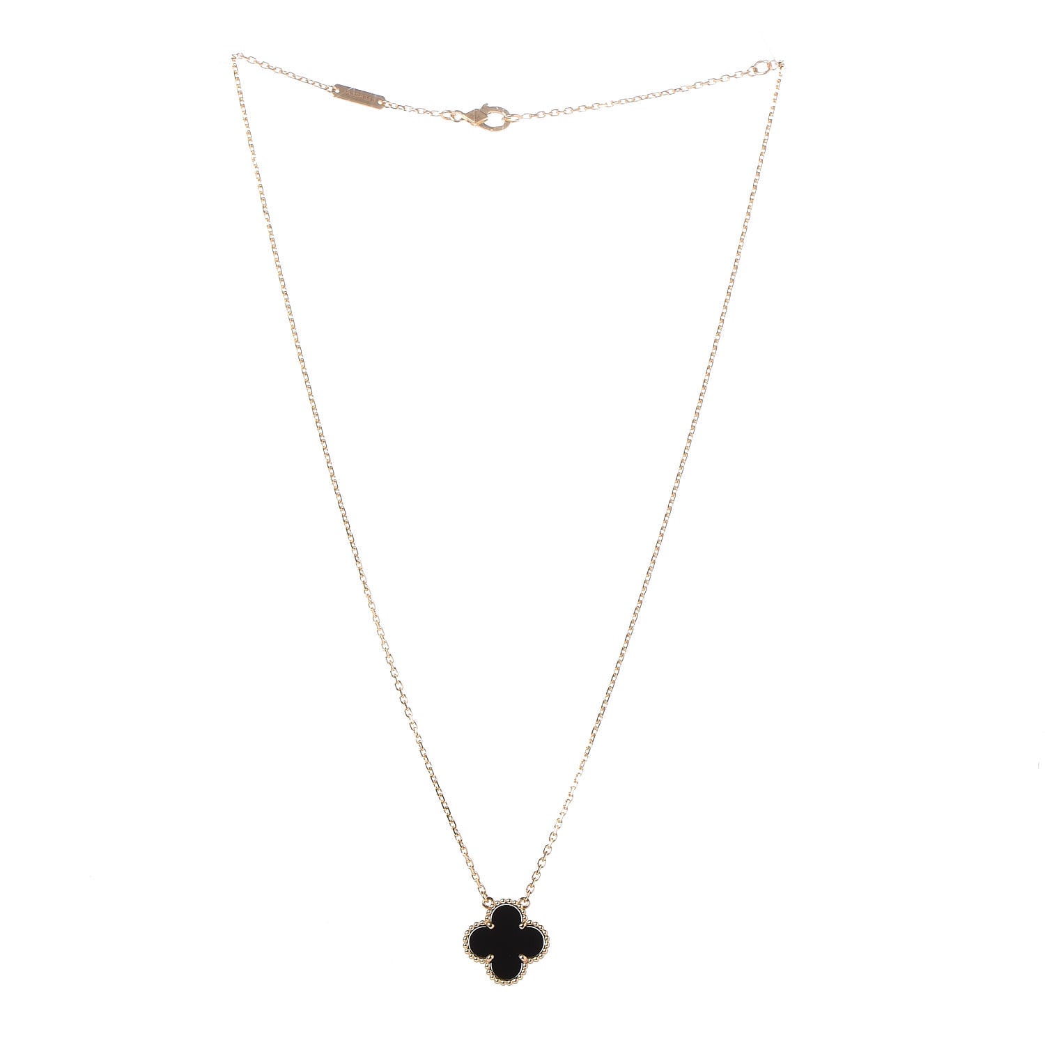 Van Cleef & Arpels 18K Yellow Gold Black Onyx Vintage Alhambra Pendant Necklace 3 of 7