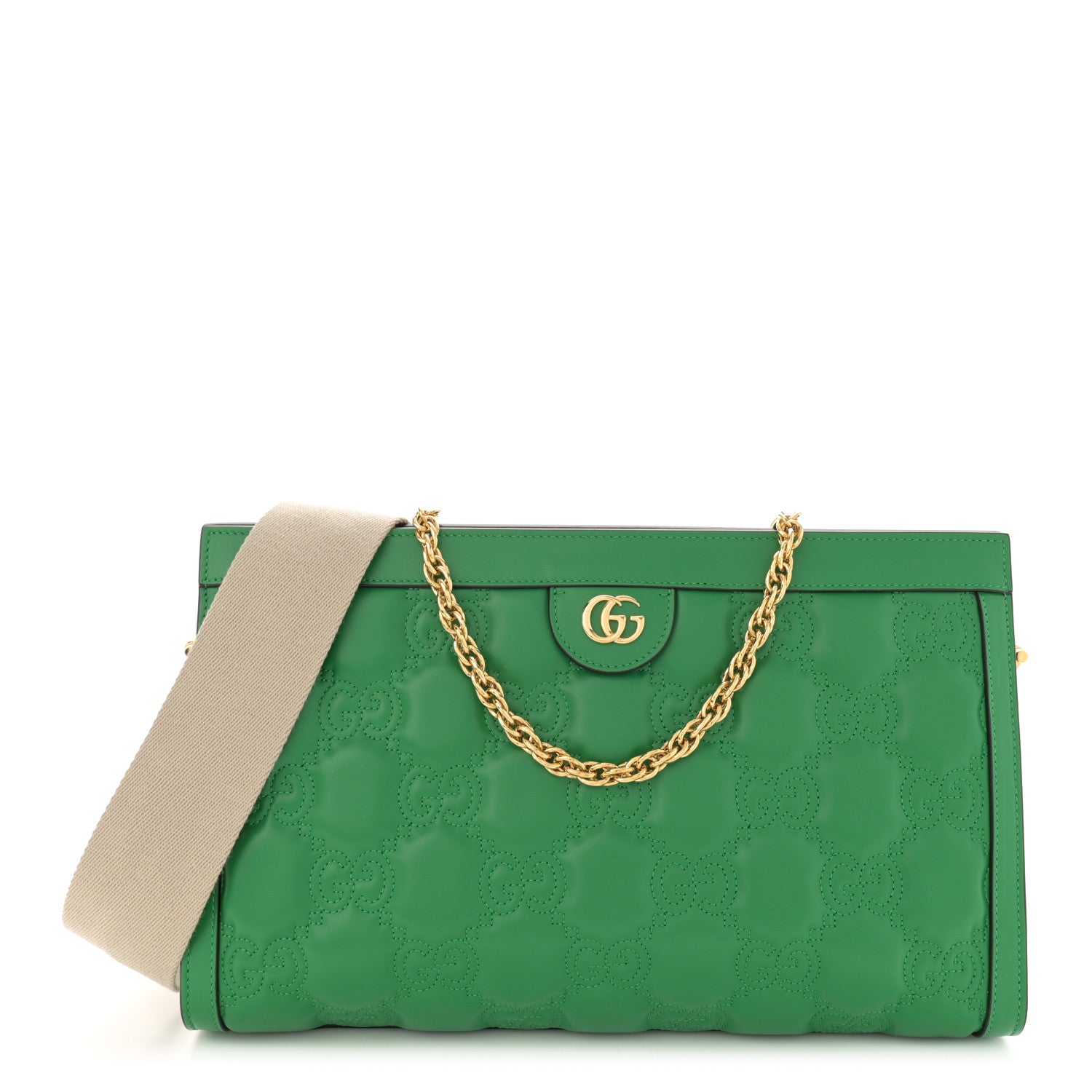 Gucci Calfskin GG Matelasse Large Slim Chain Shoulder Bag Spring Green Natural 1 of 10