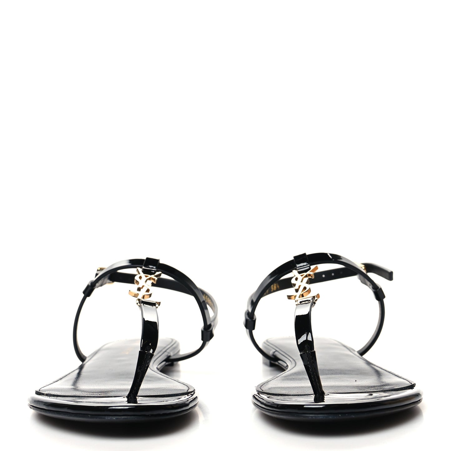 Patent Calfskin Cassandra Monogram Sandals 38.5 Black