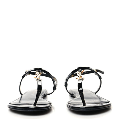 Saint Laurent Patent Calfskin Cassandra Monogram Sandals 38.5 Black 2 of 9