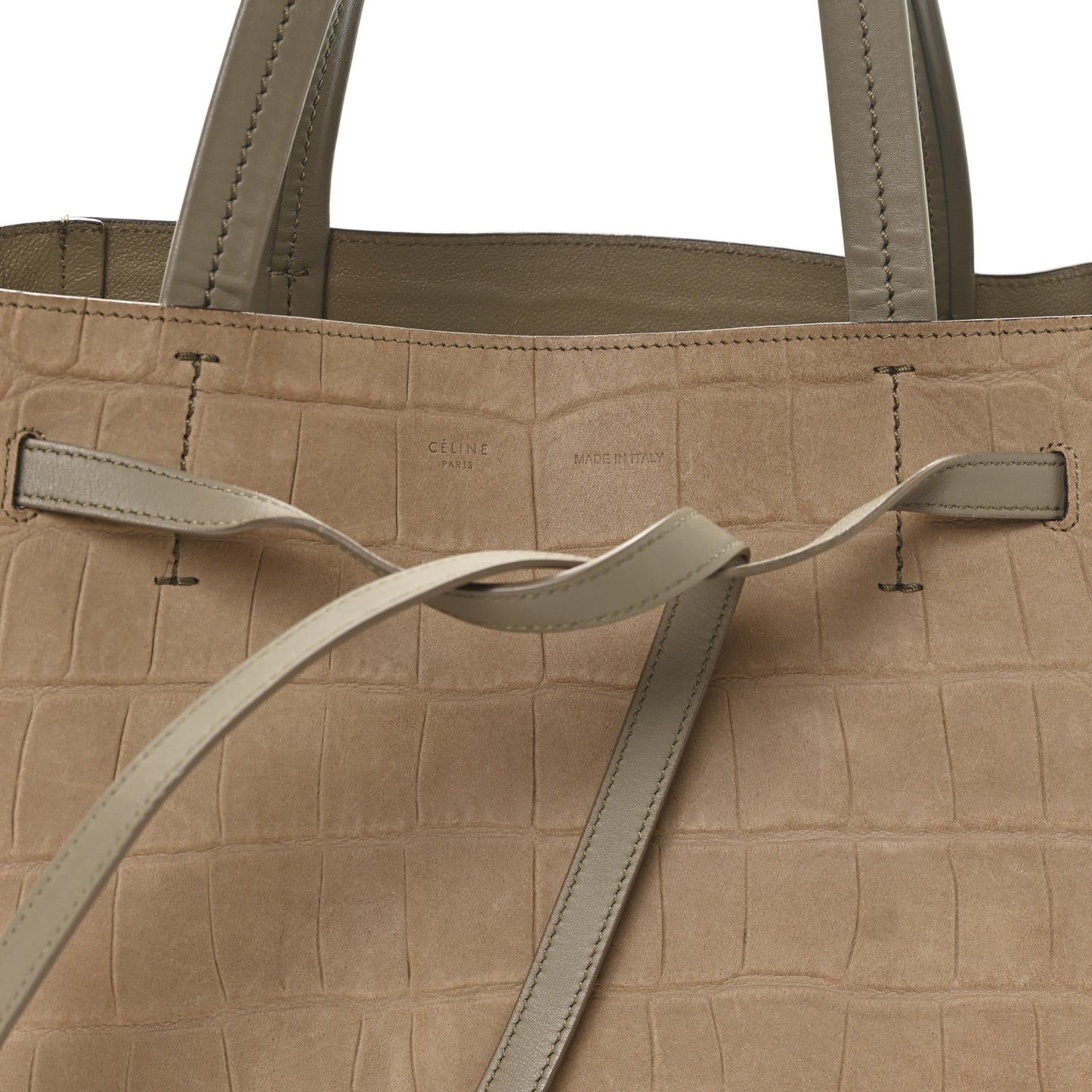 Crocodile Embossed Nubuck Medium Belt Cabas Phantom Beige