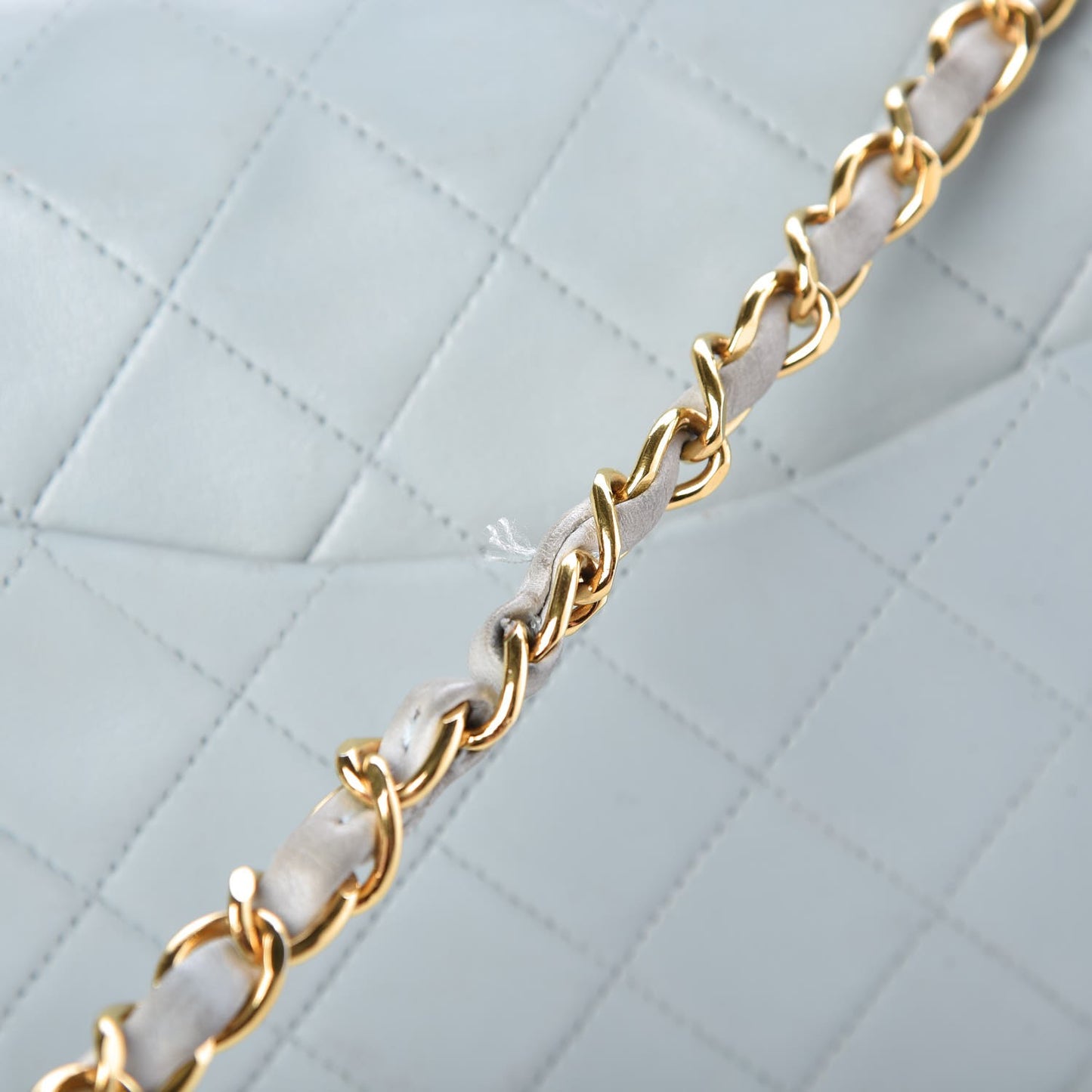 Lambskin Quilted Medium Double Flap Light Blue