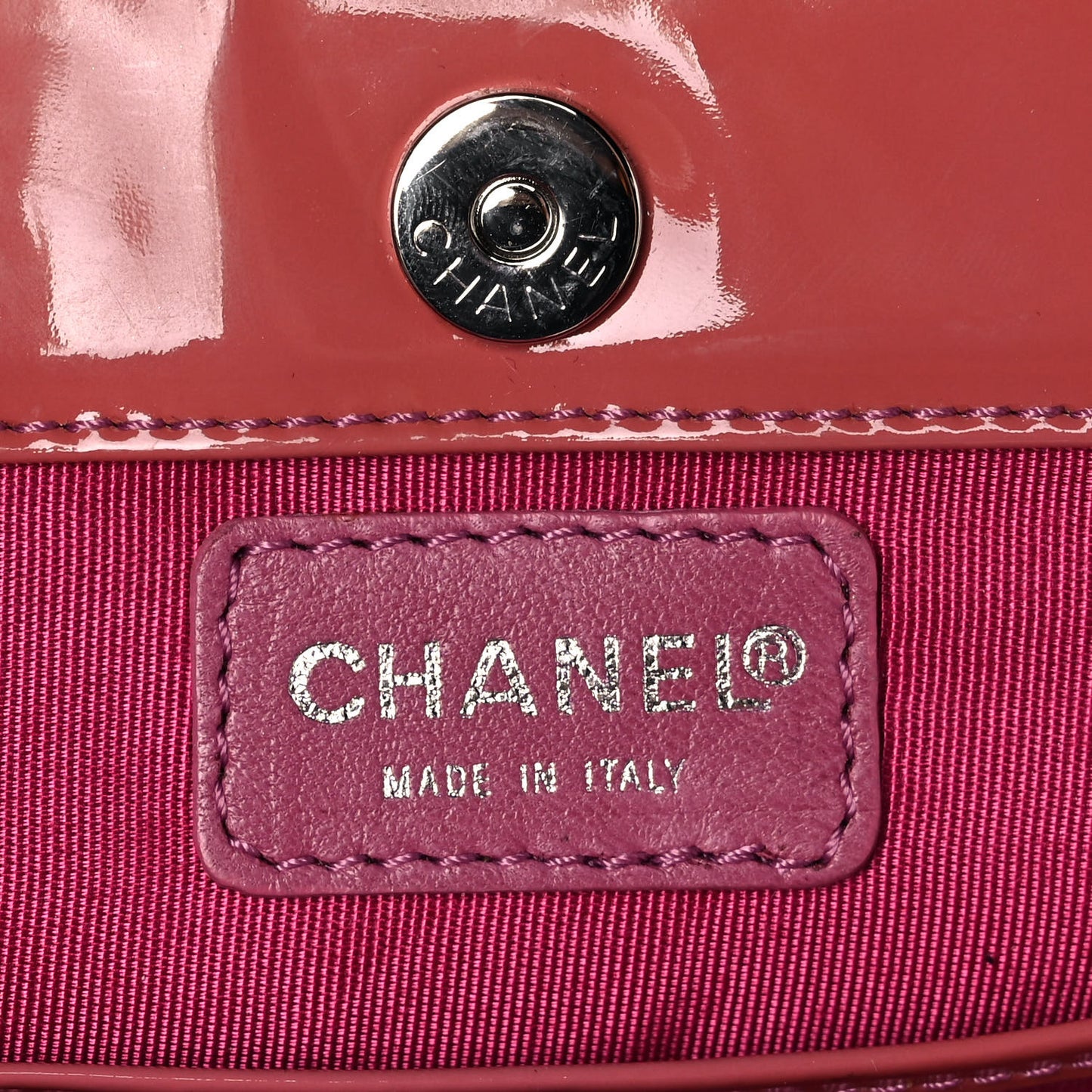 PVC Patent Calfskin Perforated CC Clutch Pink