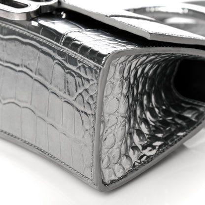 Balenciaga Metallic Calfskin Crocodile Embossed Hourglass Top Handle Bag XS Silver 9 of 9