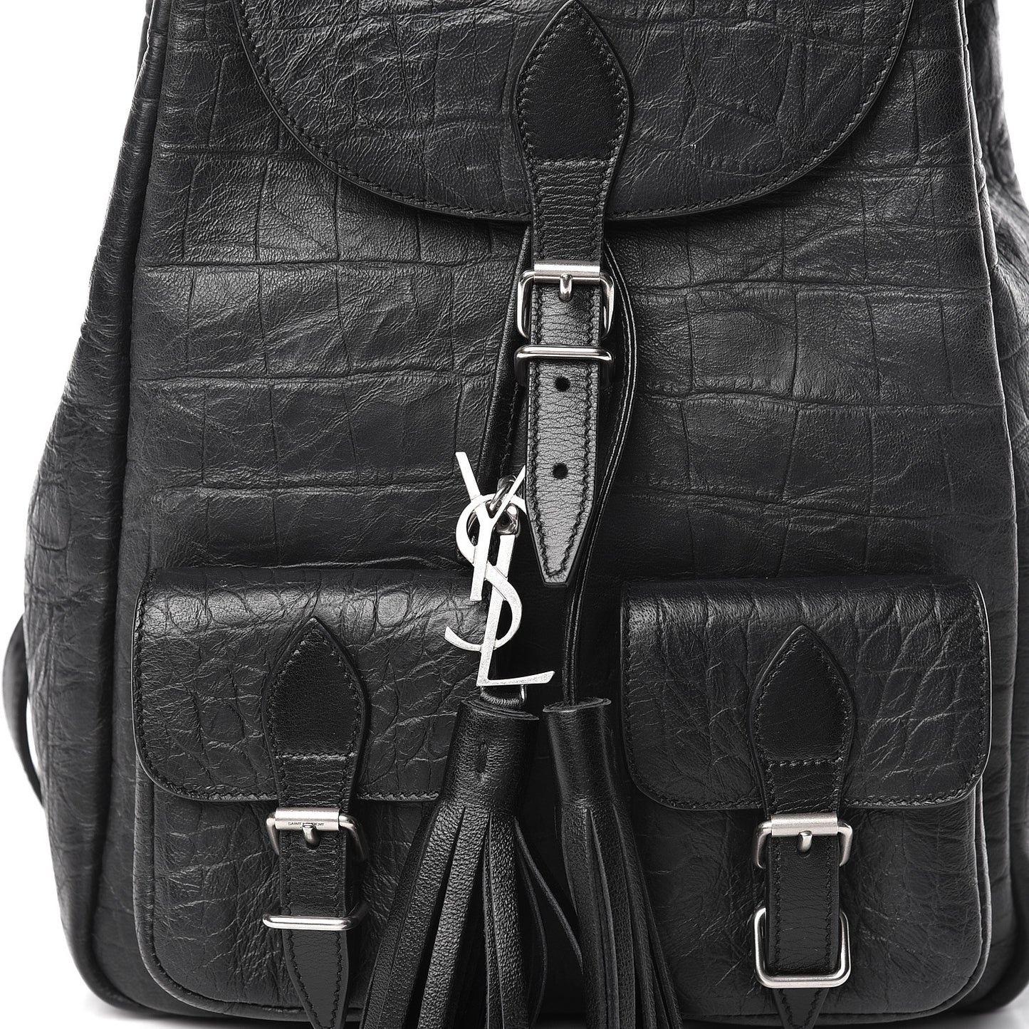 Crocodile Embossed Lambskin Festival Backpack Black