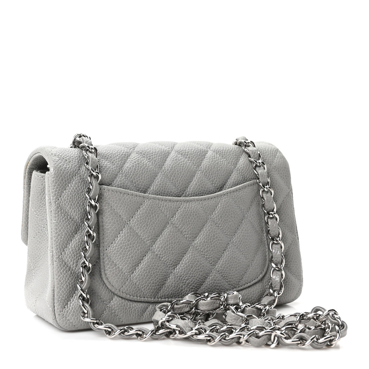 Caviar Quilted Mini Rectangular Flap Light Grey
