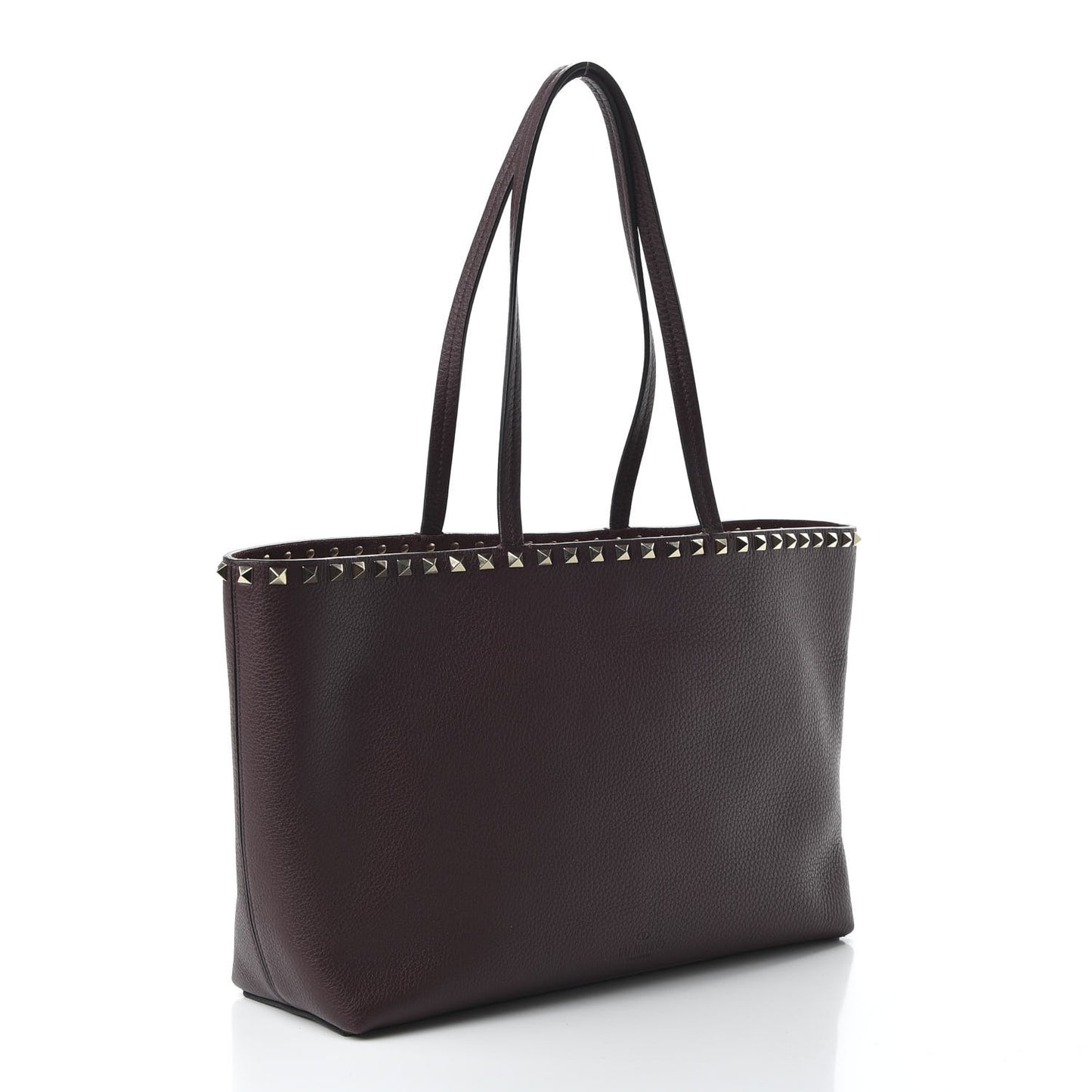 Grained Calfskin Small Rockstud Shoulder Tote Rubin