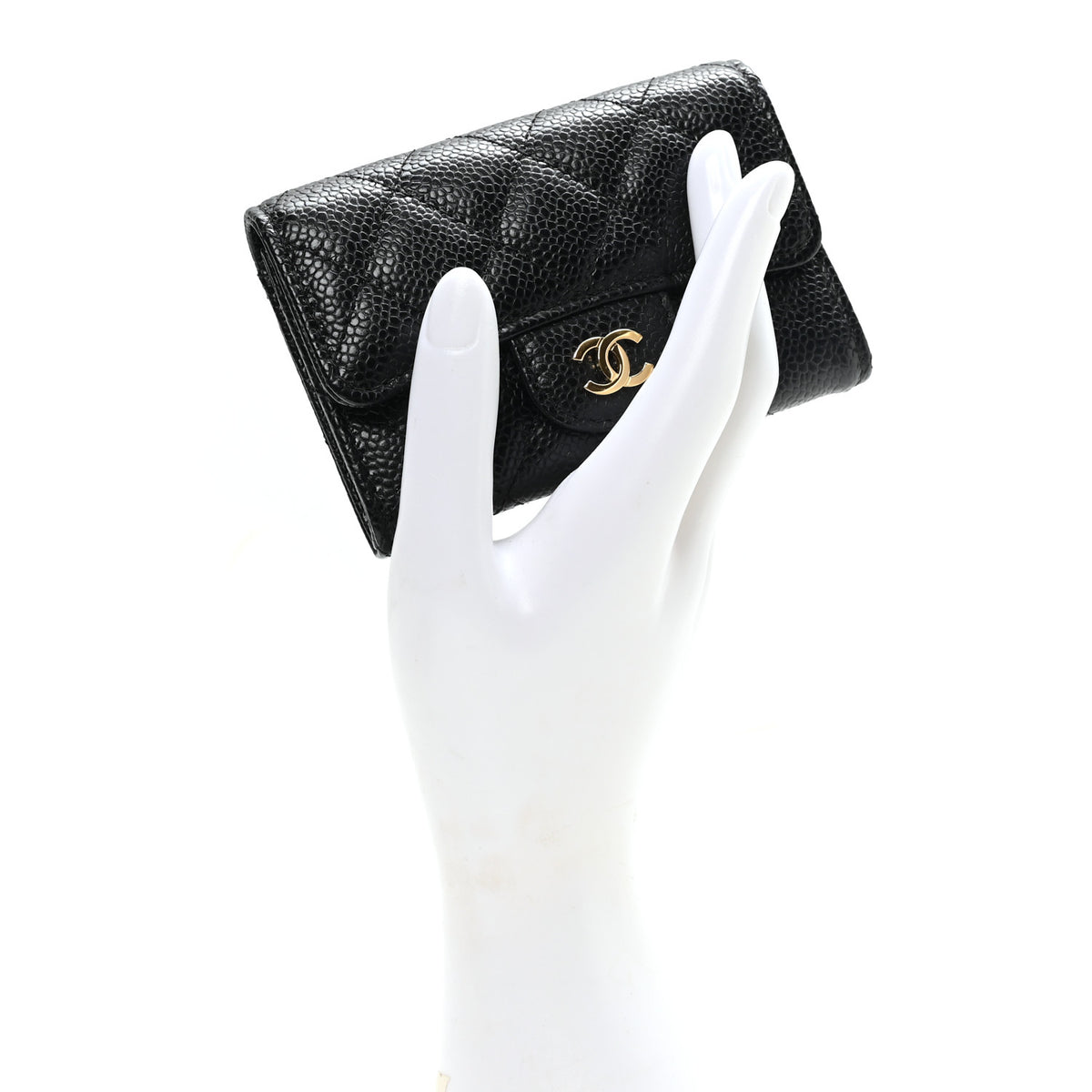 Caviar Quilted Flap Card Holder Black