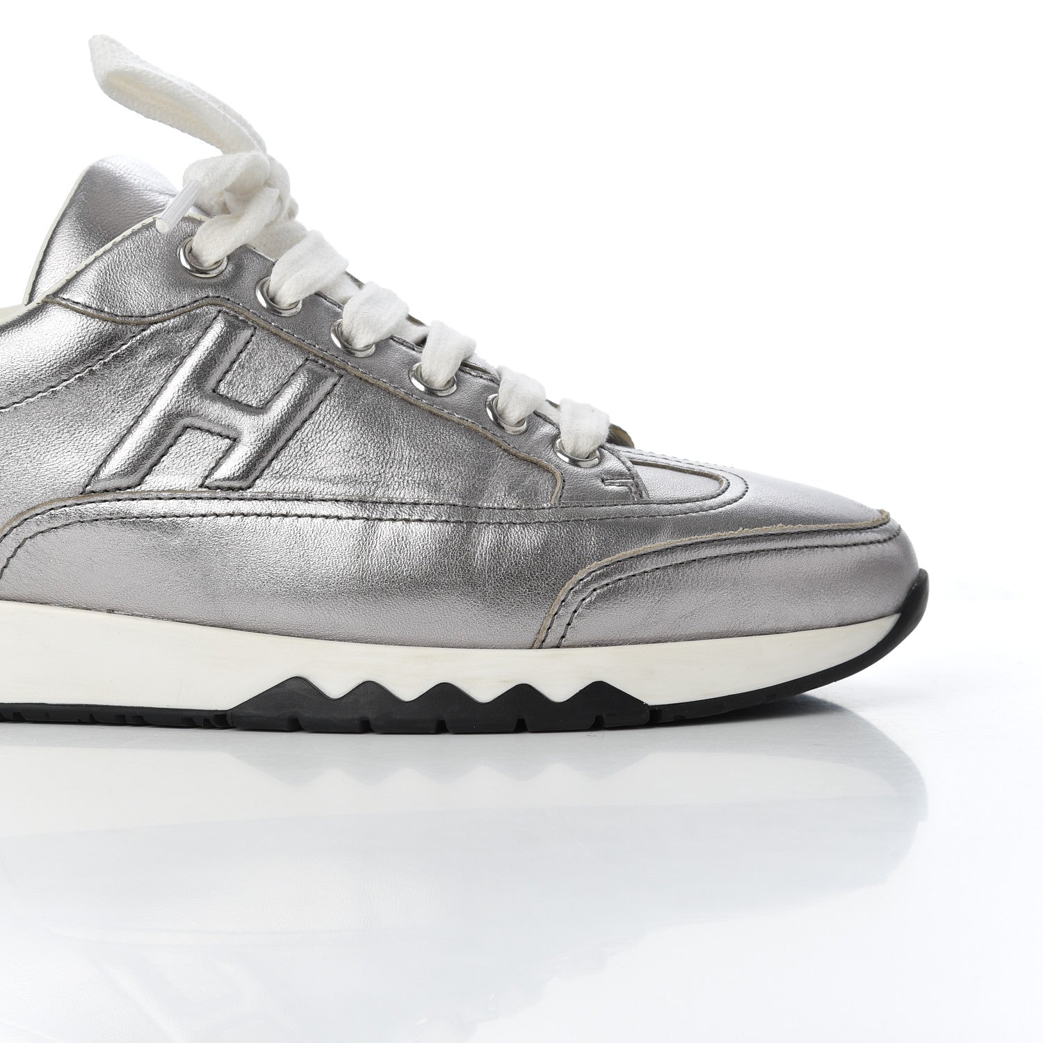 Hermes Metallic Nappa Womens Trail Sneakers 37 Gris Argente 14 of 22
