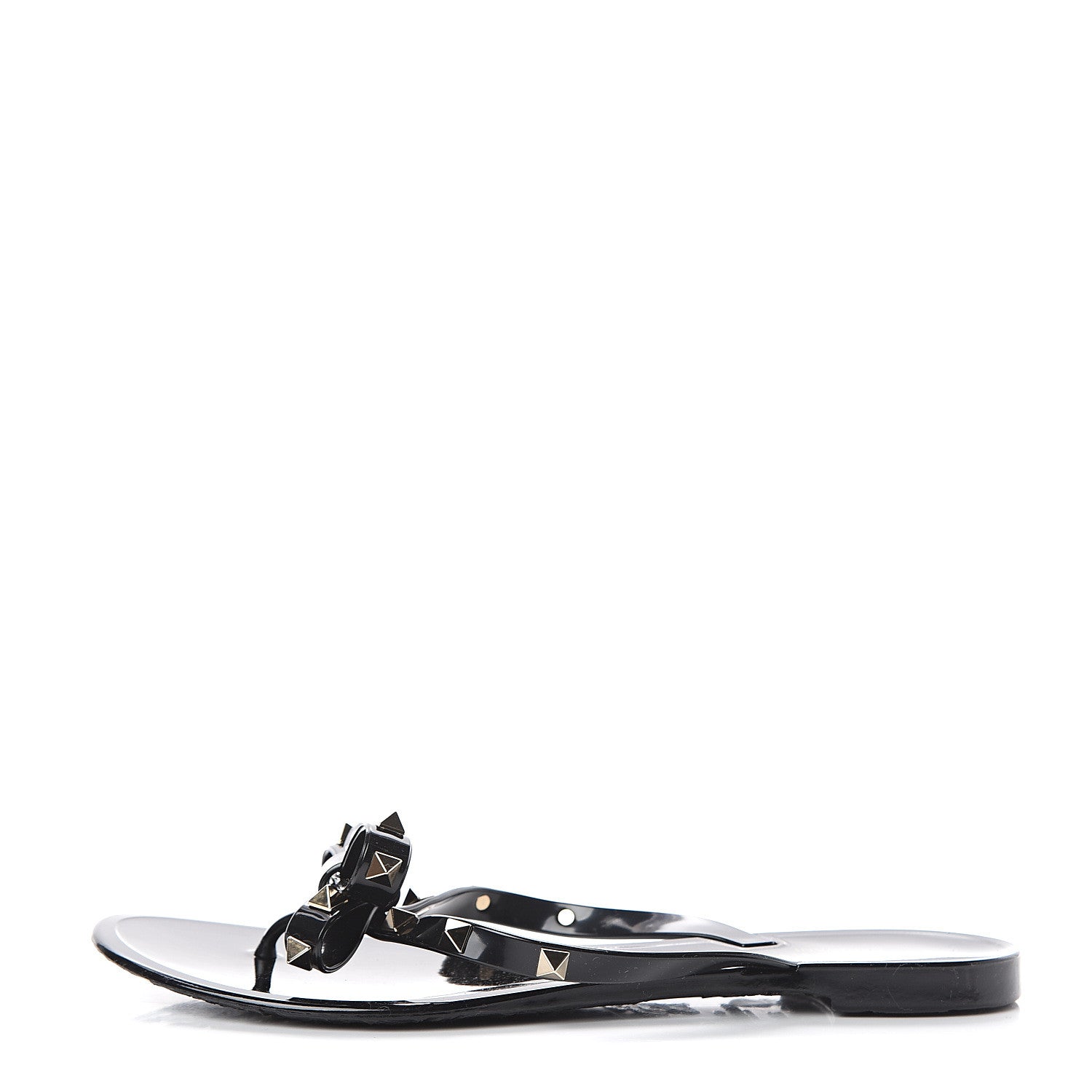 Valentino Garavani PVC Jelly Rockstud Bow Thong Sandals 39 Black 1 of 7