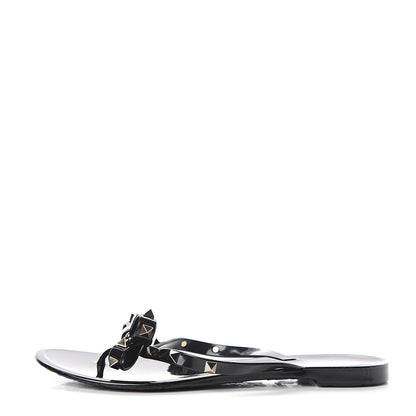 Valentino Garavani PVC Jelly Rockstud Bow Thong Sandals 39 Black 1 of 7