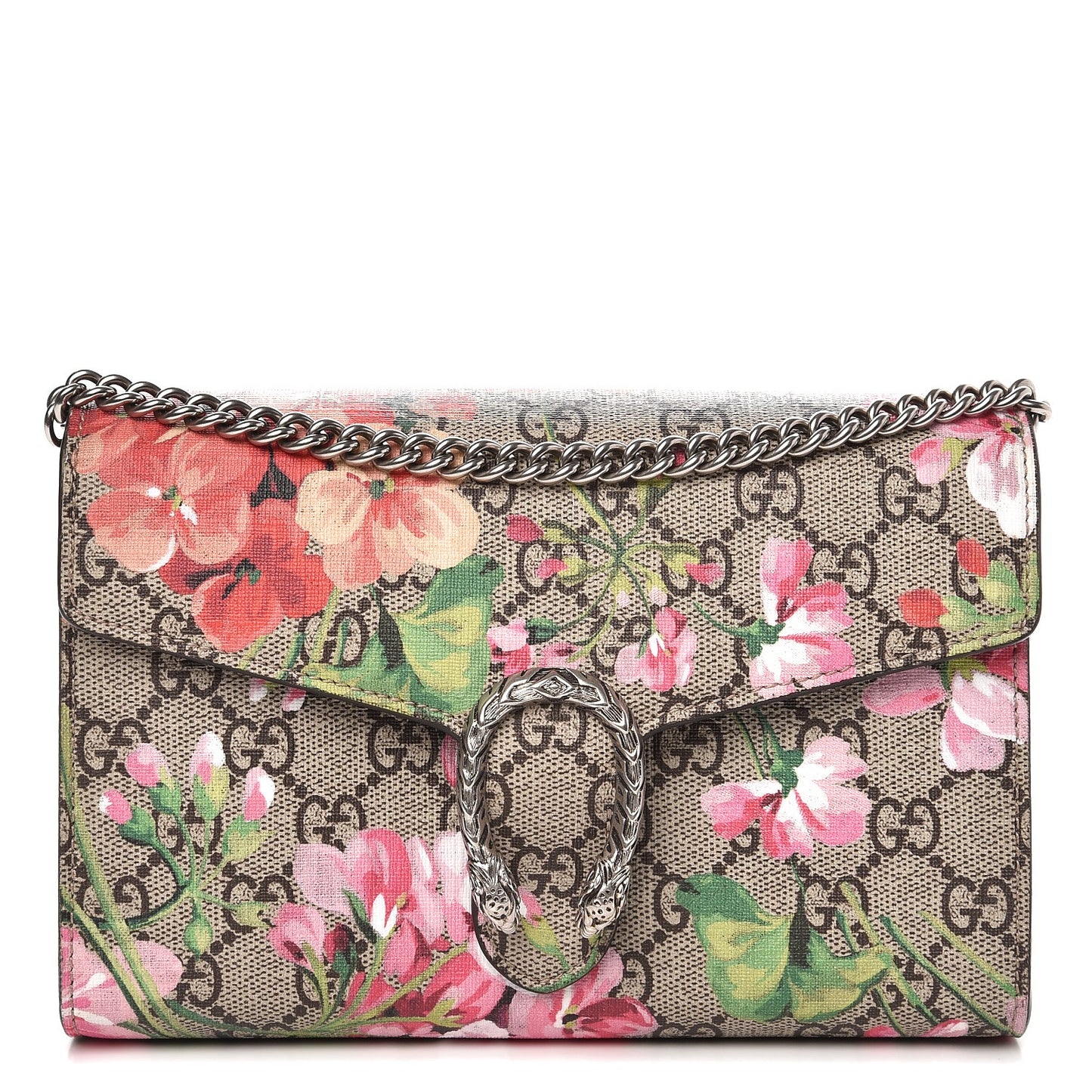 GG Supreme Monogram Blooms Mini Dionysus Chain Wallet Beige Multicolor Dry Rose