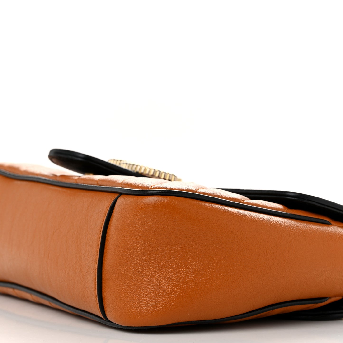 Vintage Effect Calfskin Matelasse Diagonal Small Torchon GG Marmont Shoulder Bag Cognac Black