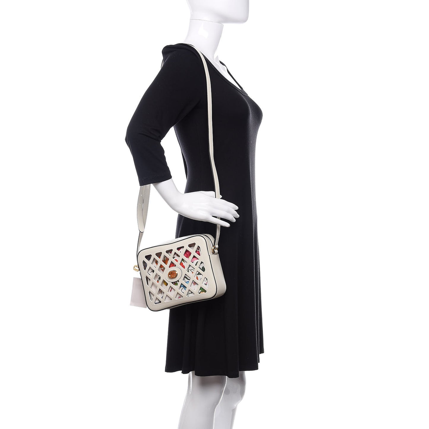 Canvas Calfskin Cutout Flora Floral Shoulder Bag White Multicolor