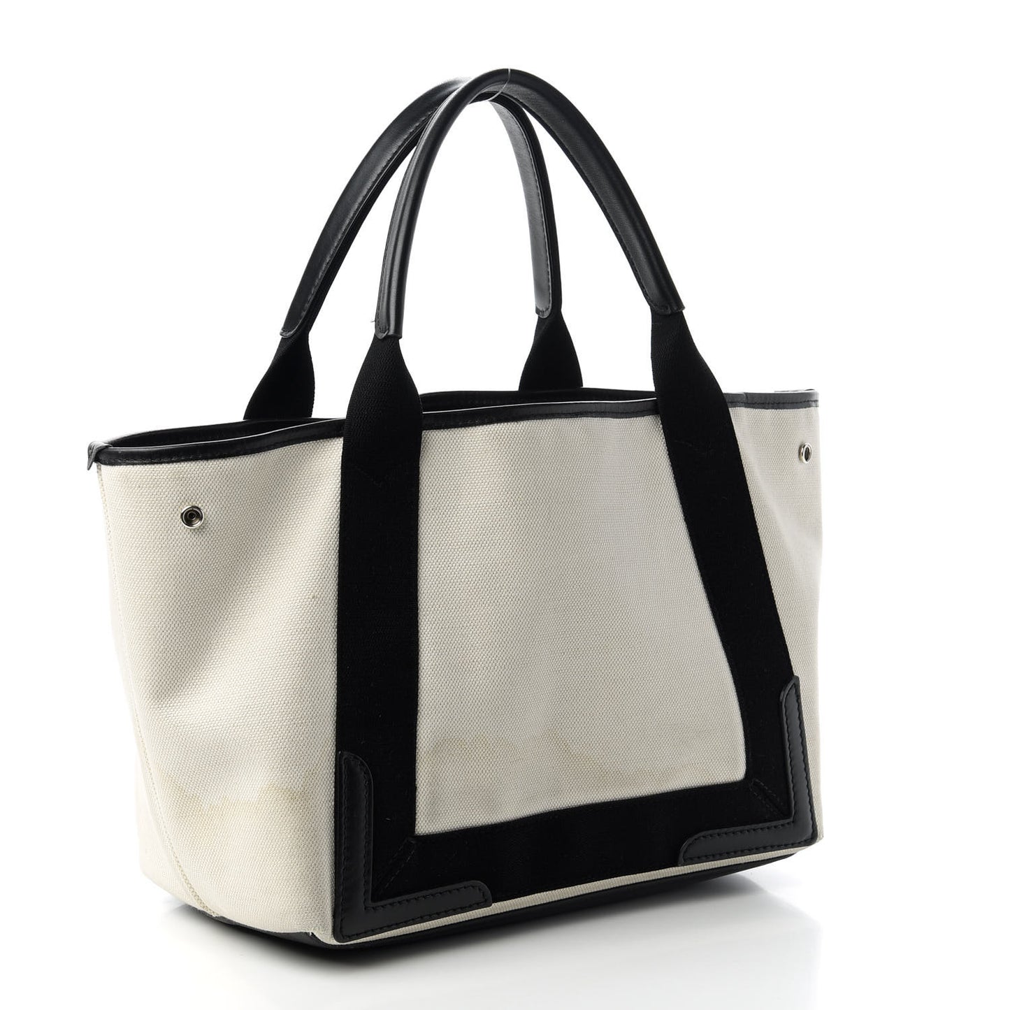 Cotton Canvas Satin Calfskin S Navy Cabas Natural Black