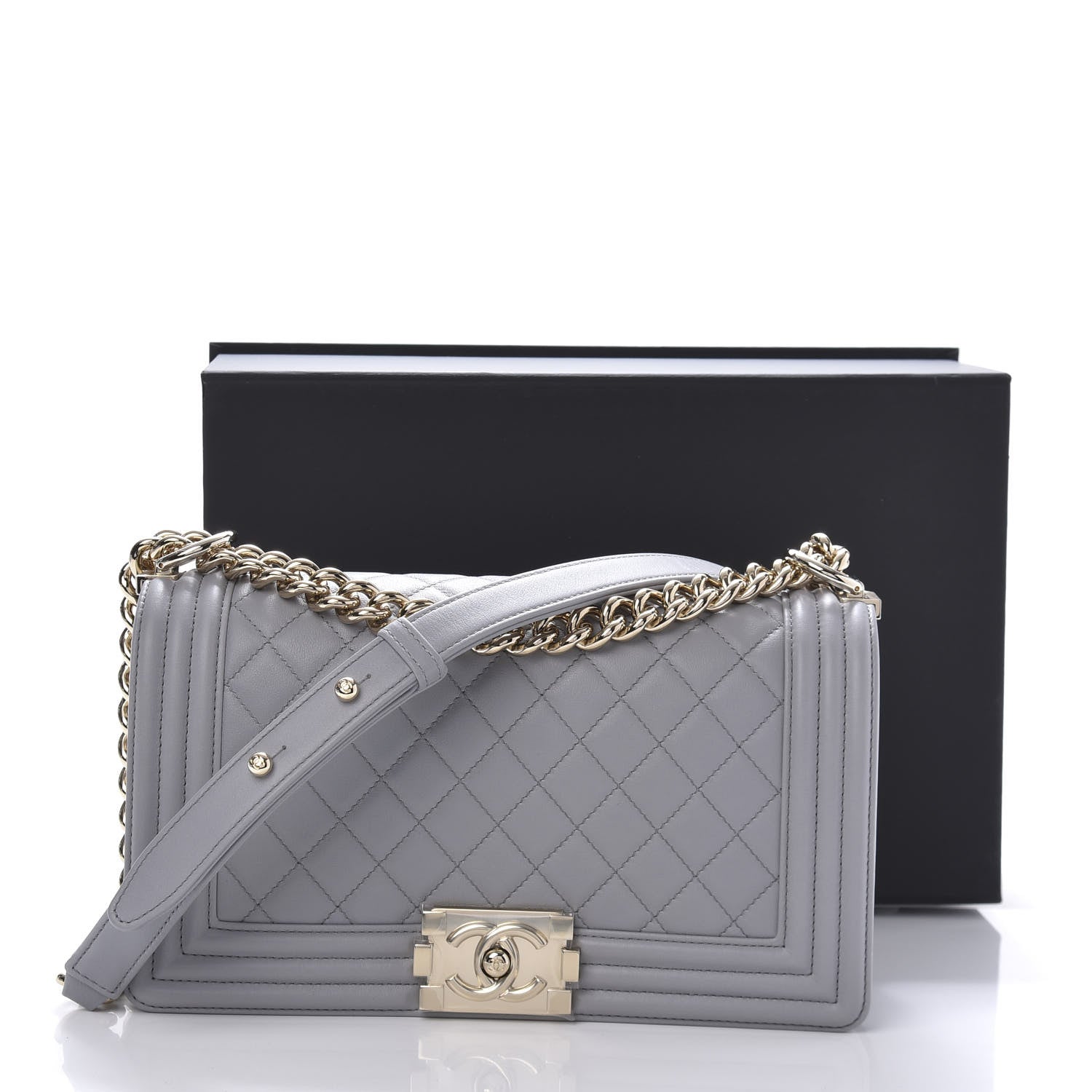 Chanel Calfskin Quilted Medium Boy Flap Grey 11 of 11