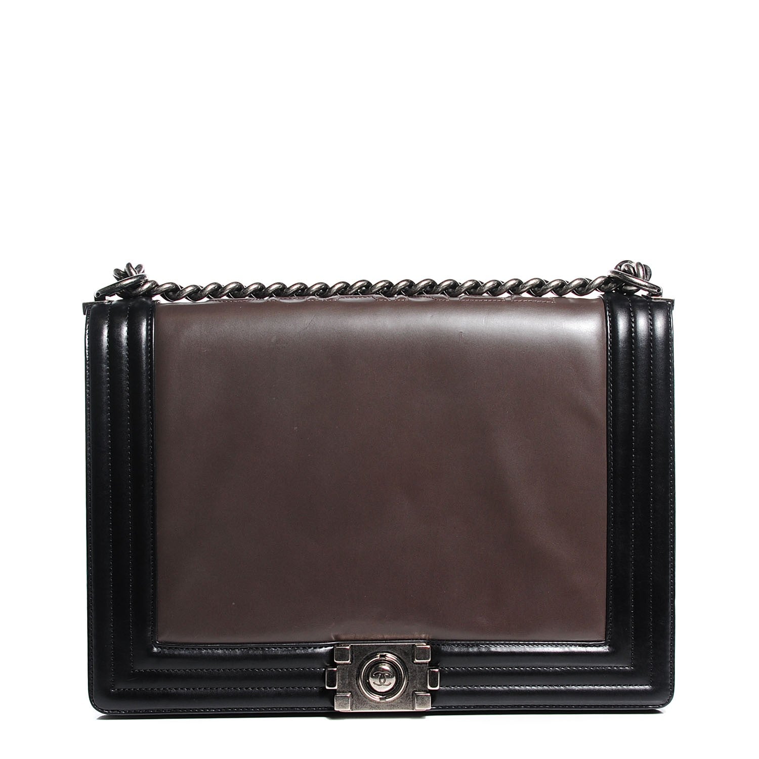 Chanel Glazed Calfskin Large Boy Flap Black Brown 1 of 8