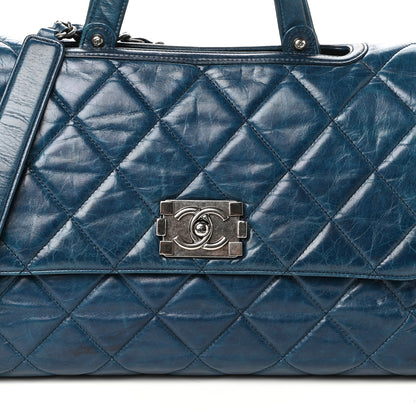 Chanel Glazed Calfskin Boy Satchel Flap Blue 8 of 10