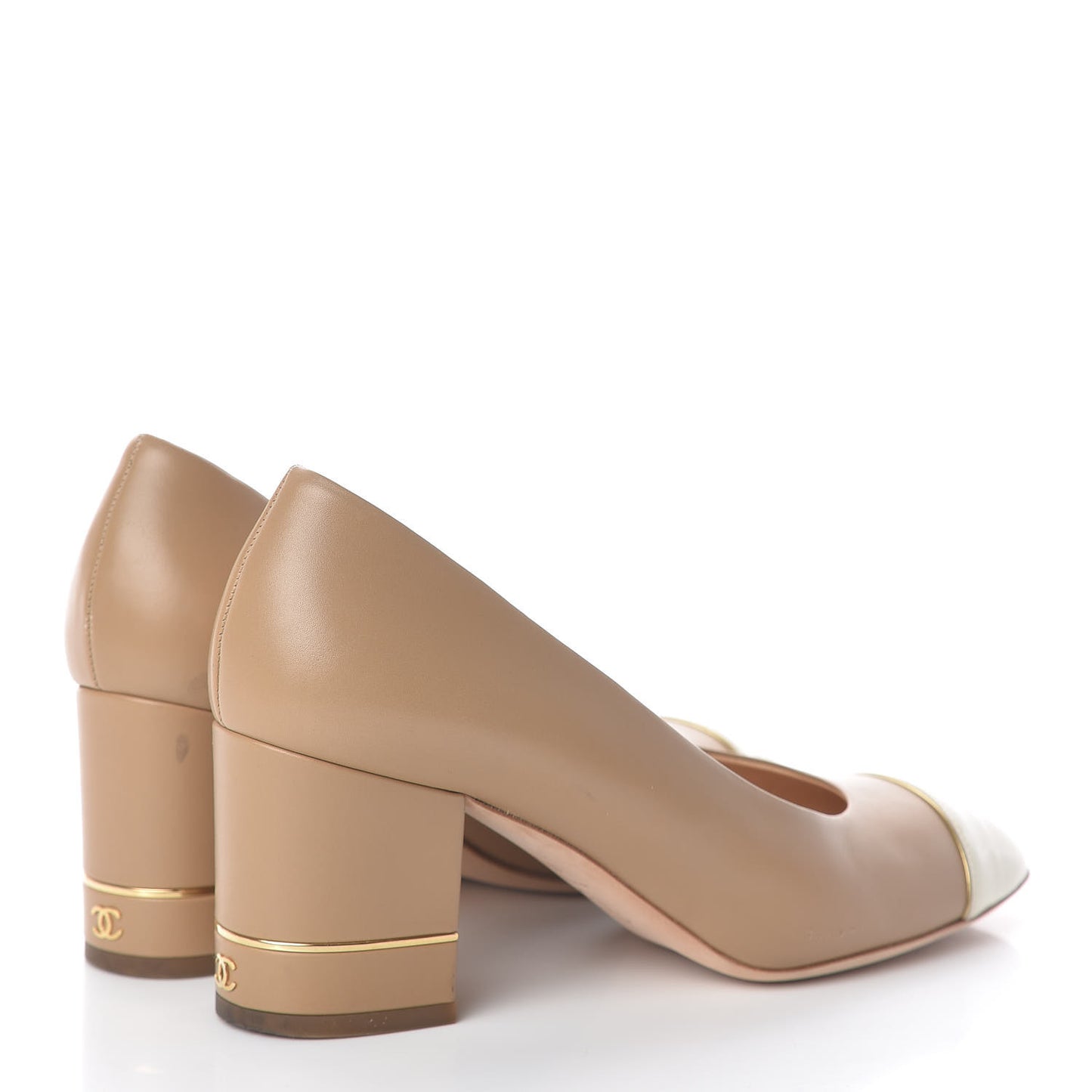 Lambskin Patent Cap Toe Pumps 37.5 Beige