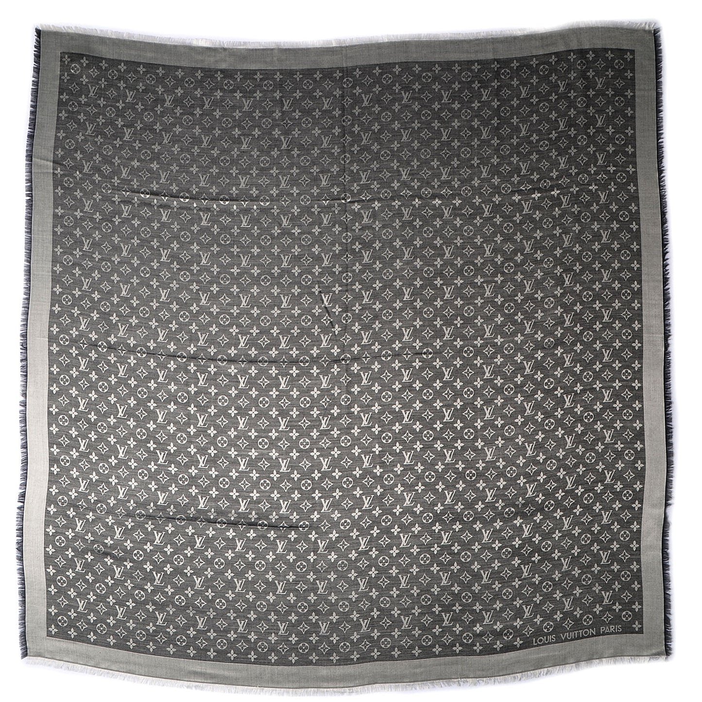 Silk Wool Monogram Denim Shawl Black