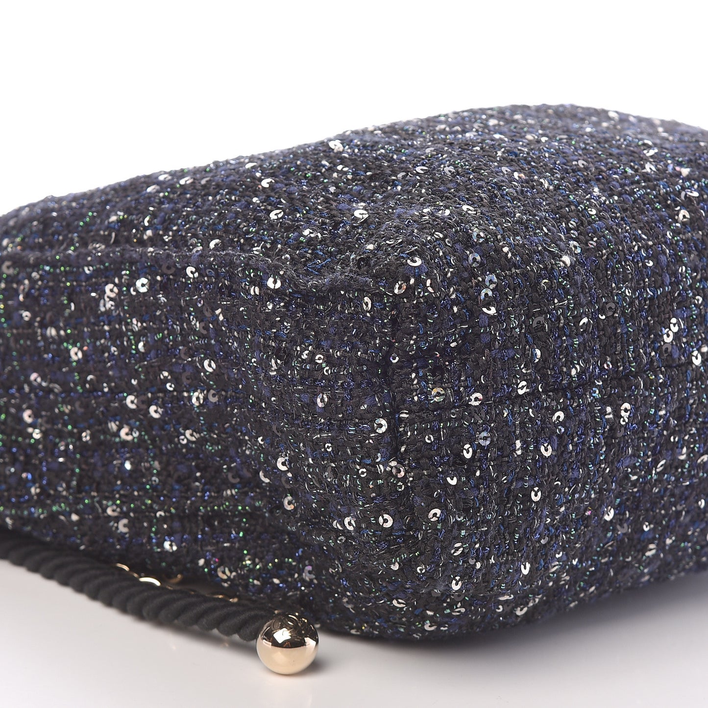 Tweed Sequin Pearl Drawstring Chain Bag Black Navy