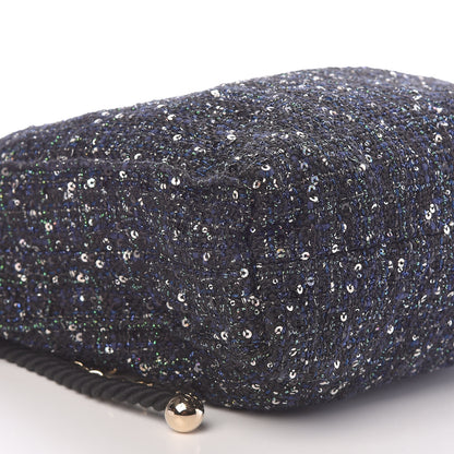 Chanel Tweed Sequin Pearl Drawstring Chain Bag Black Navy 8 of 10