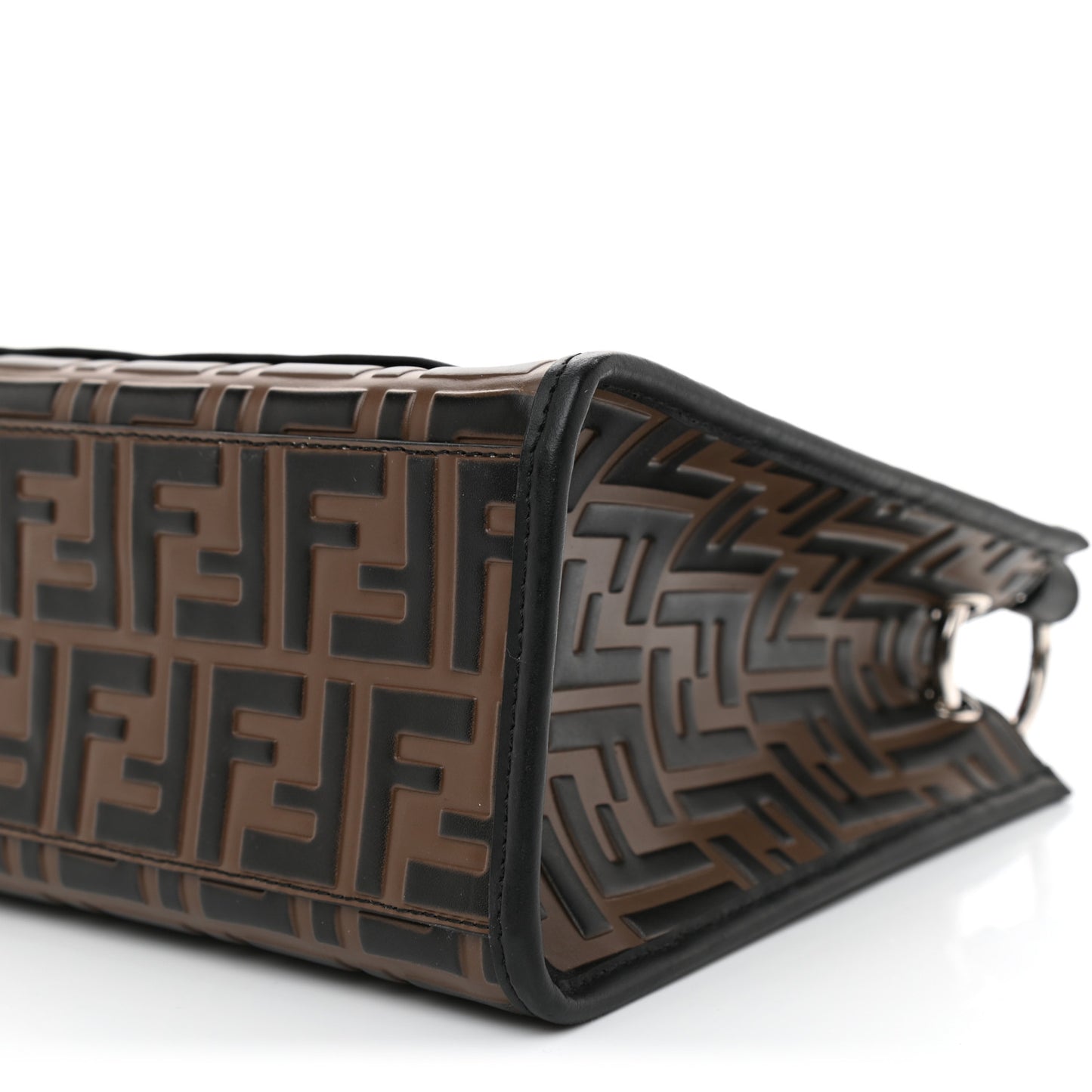 Vitello Century Wicker Bi-Color FF 1974 Embossed Small Runaway Shopper Tote Maya Black
