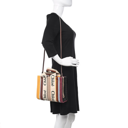 Chloe Cotton Calfskin Small Woody Striped Ribbon Tote Multicolor 2 of 11