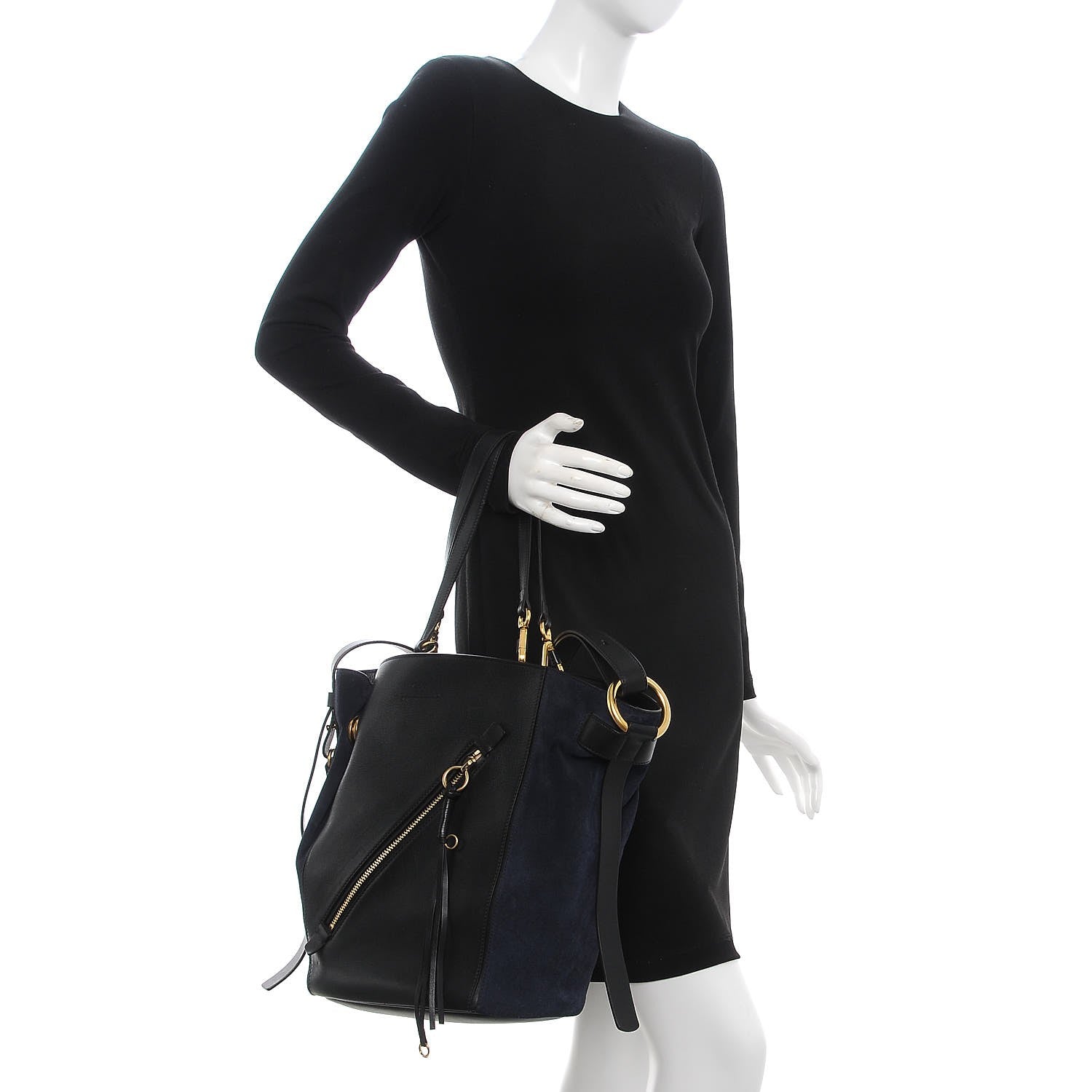 Chloe Smooth Suede Calfskin Medium Myer Double Carry Bag Black Navy 2 of 8