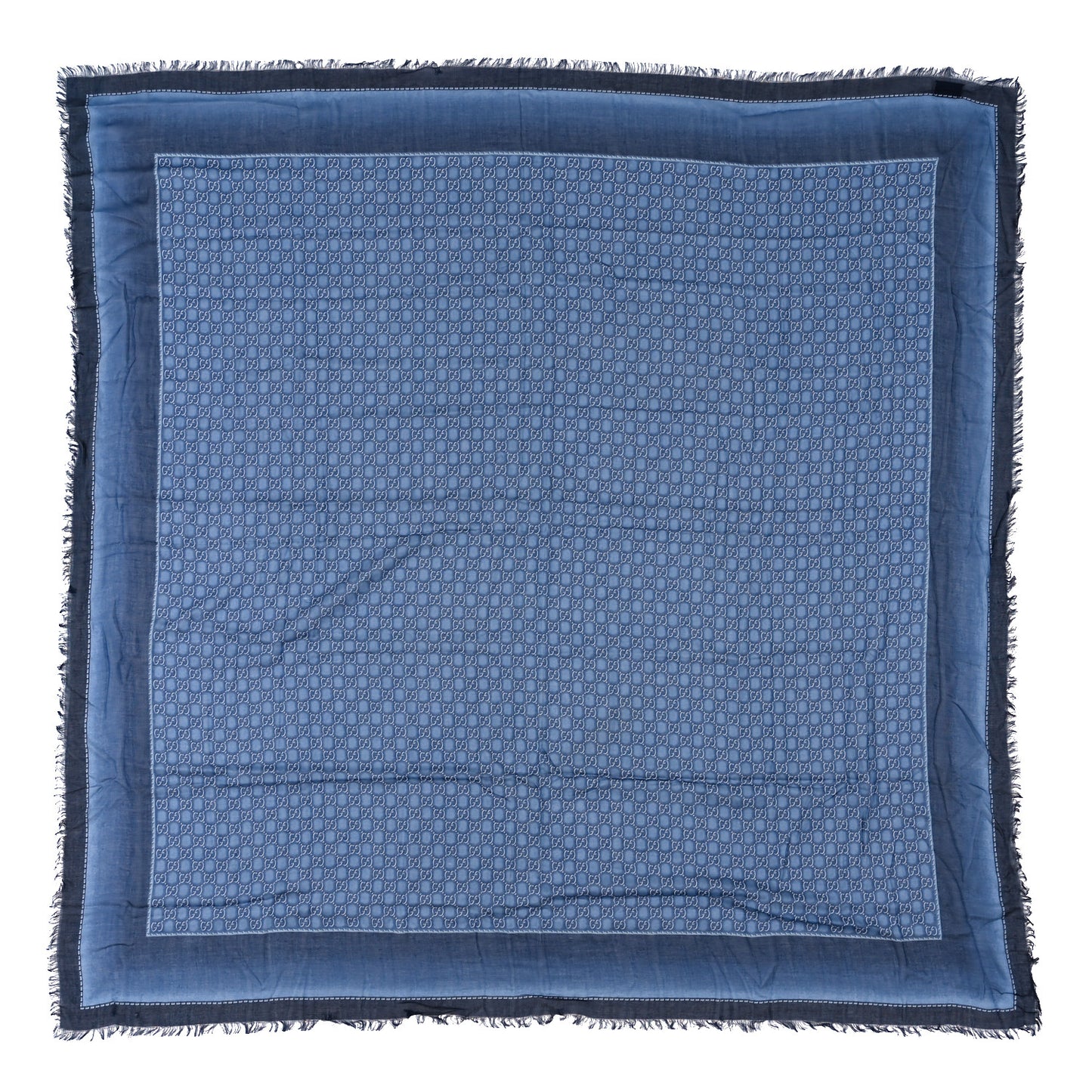 Modal Silk GG Monogram Fringe Shawl Blue