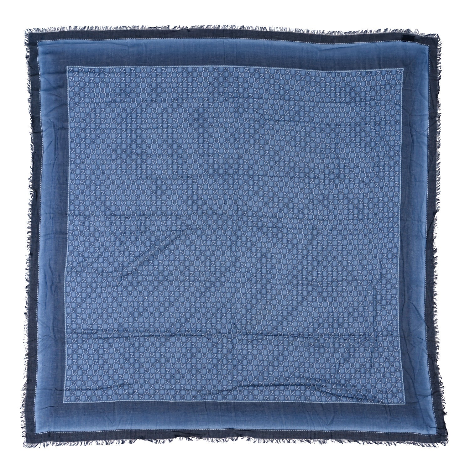 Gucci Modal Silk GG Monogram Fringe Shawl Blue 1 of 3
