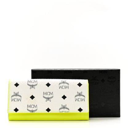MCM Visetos Grained Calfskin Wilder Flap Wallet White Green 7 of 7