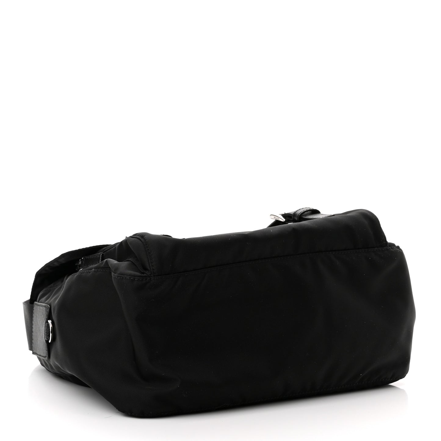 Re-Nylon Vela Saffiano Pocket Double Buckle Messenger Shoulder Bag Black