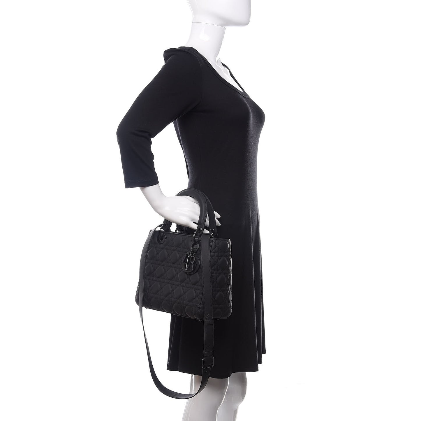 Ultra Matte Calfskin Cannage Medium Lady Dior Black