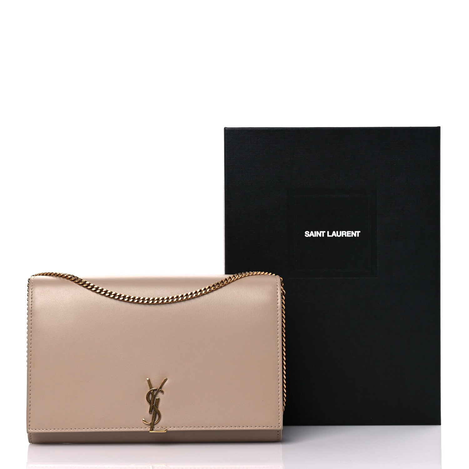 Saint Laurent Glossy Calfskin Monogram Chain Wallet Dark Beige 9 of 9