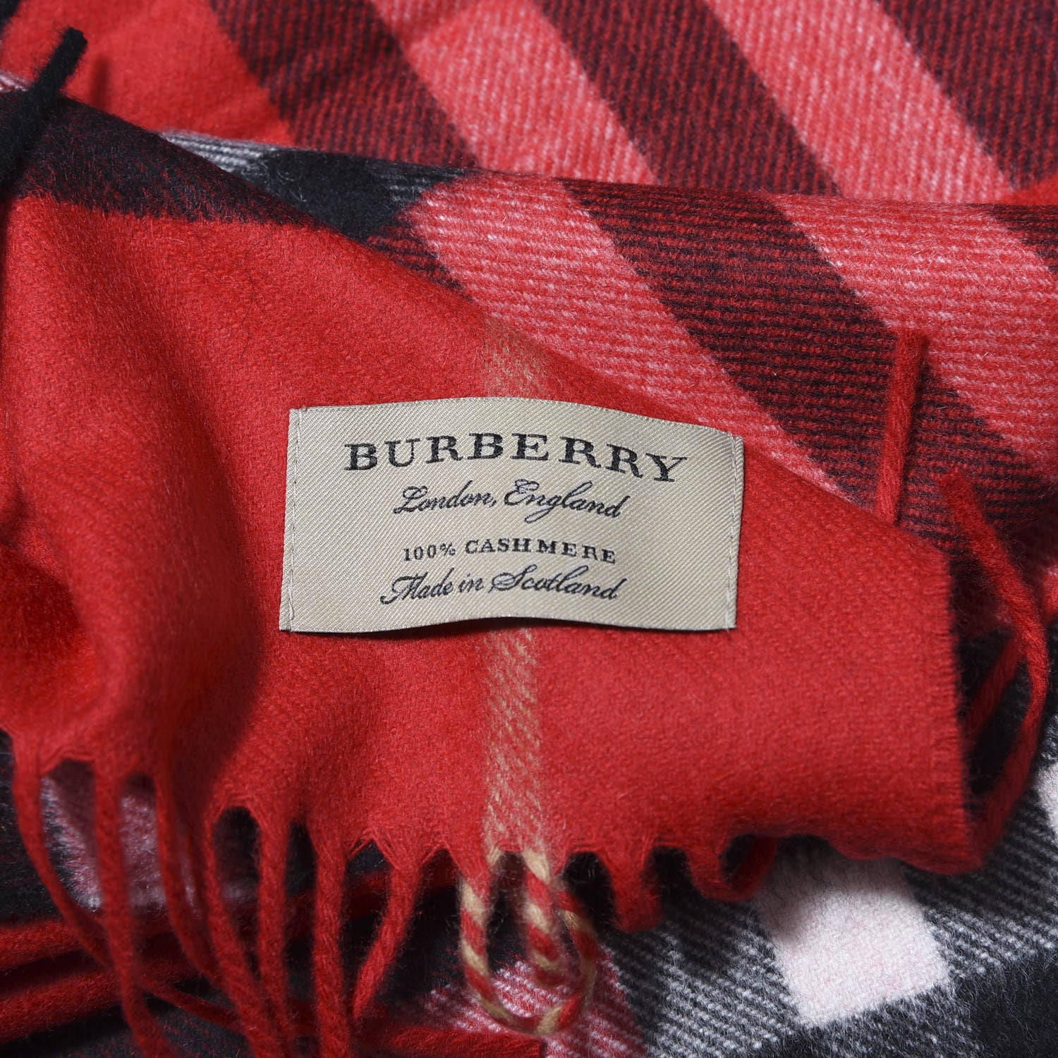 Burberry Cashmere Giant Check Fringe Scarf Military Red 4 of 4