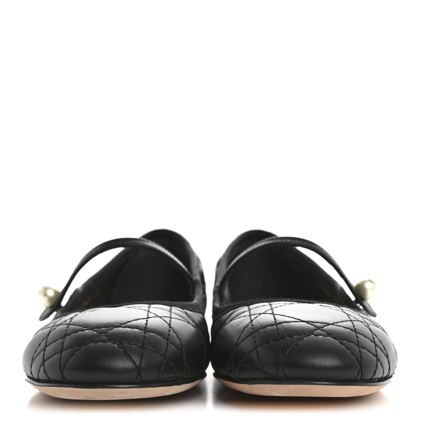 Calfskin Cannage Pearl Ballet Flats 38.5 Black