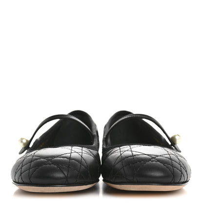 Christian Dior Calfskin Cannage Pearl Ballet Flats 38.5 Black 3 of 9