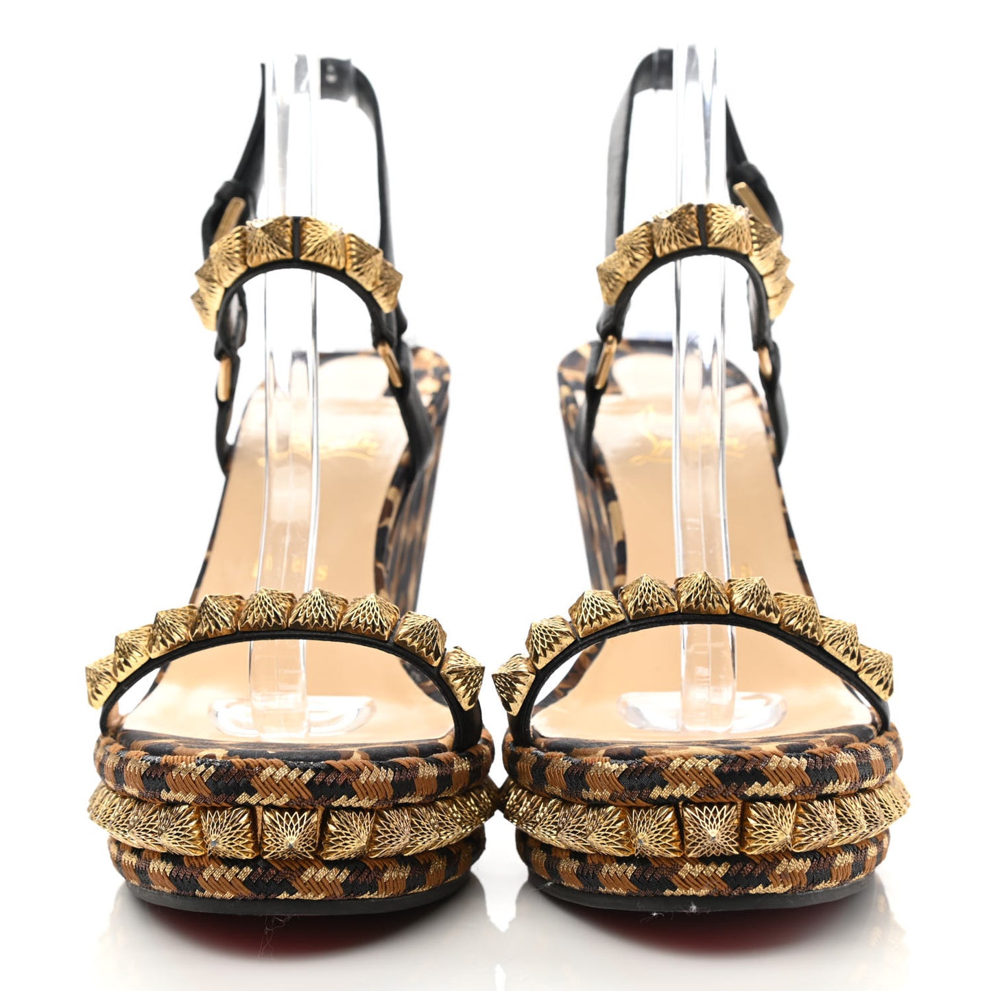 Nappa Silk Leopard Pira Ryad 110 Wedge Sandals 40 Black Marron