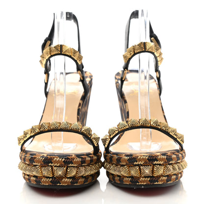 Christian Louboutin Nappa Silk Leopard Pira Ryad 110 Wedge Sandals 40 Black Marron 2 of 8