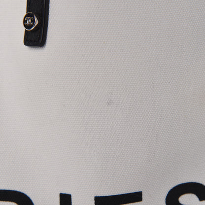 Chanel Canvas Calfskin Large Let's Demonstrate Tote White Black 10 of 18