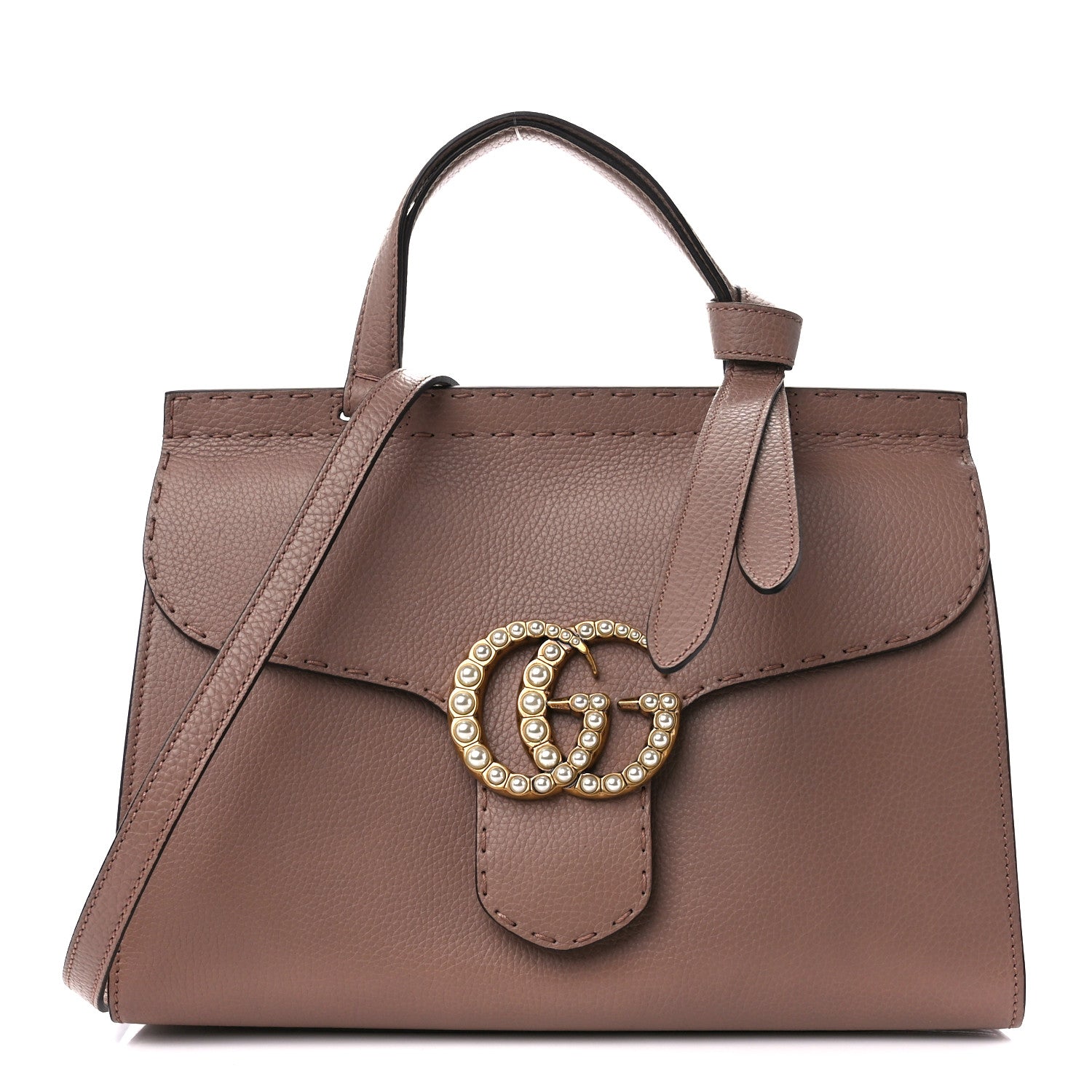 Gucci Calfskin Small Pearly GG Marmont Top Handle Bag Porcelain Rose 1 of 11