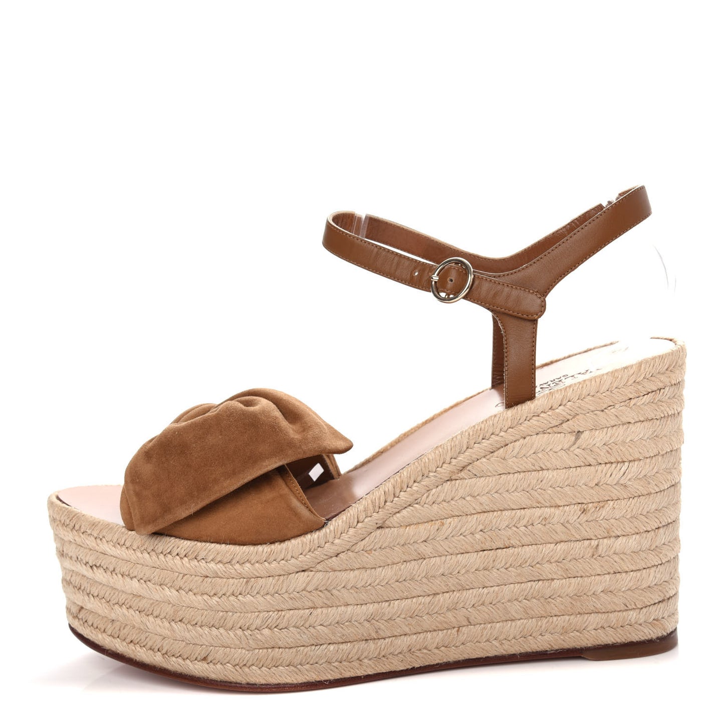 Suede Calfskin Tropical Bow Espadrille Platform Wedge Sandals 42 Brown