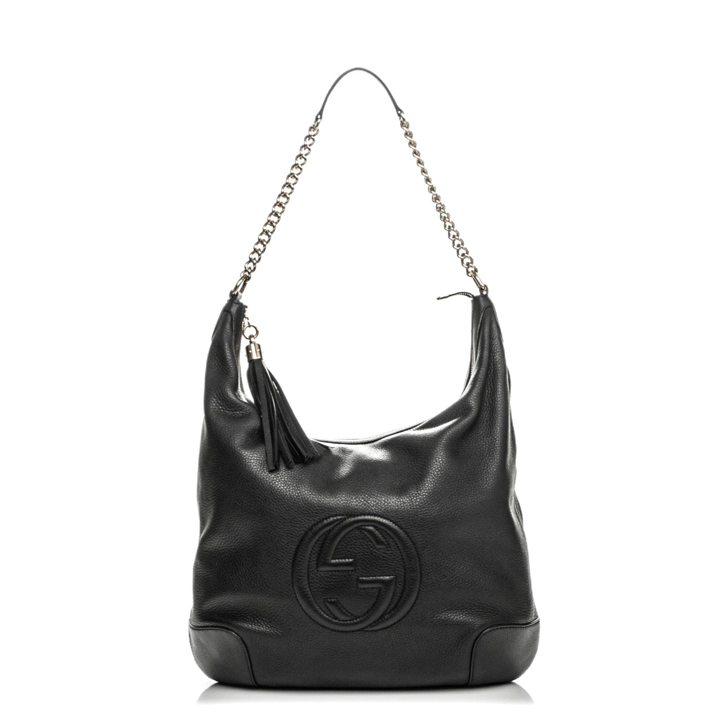 Pebbled Calfskin Medium Soho Chain Hobo Black
