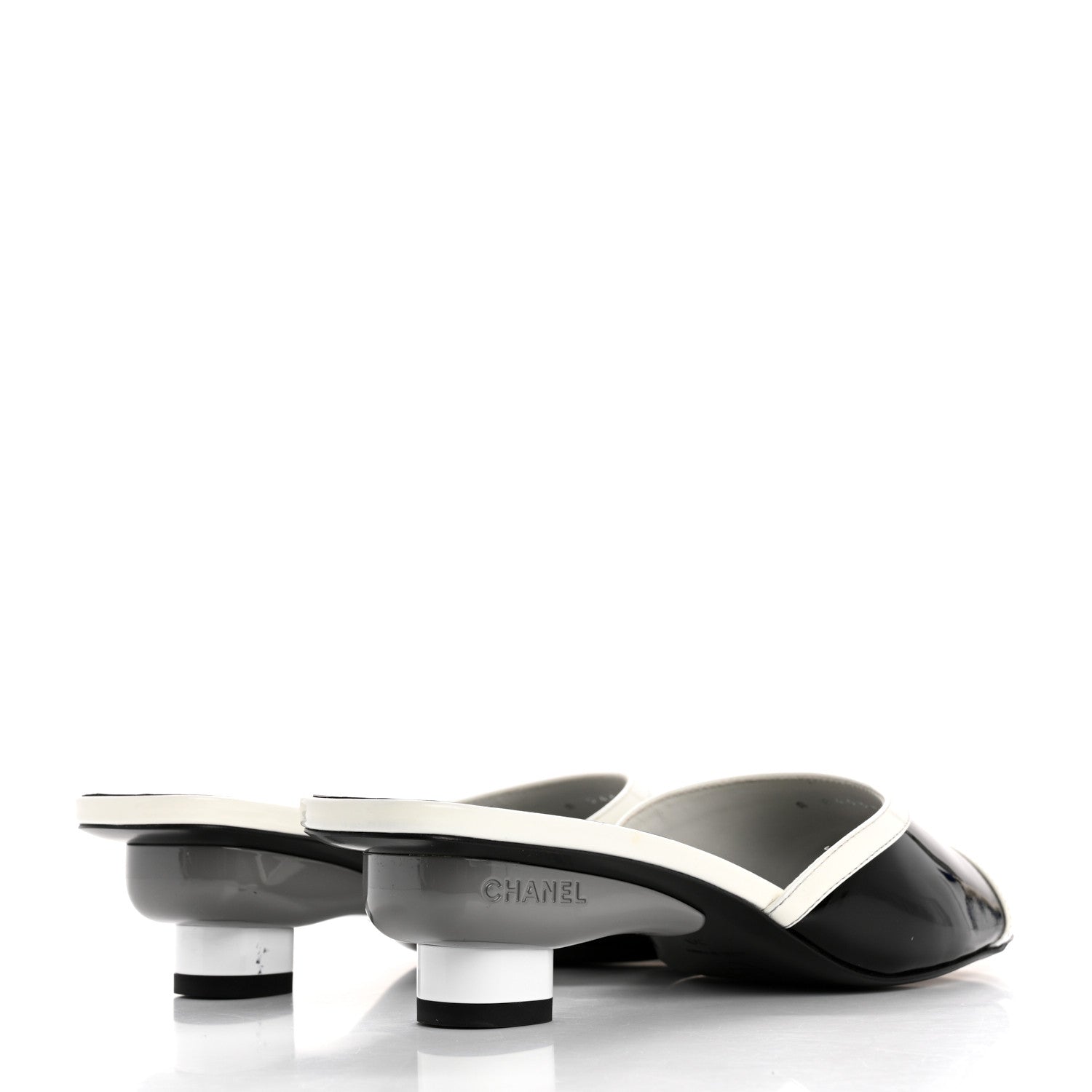Chanel Patent Calfskin Mules 39 Black White 5 of 10