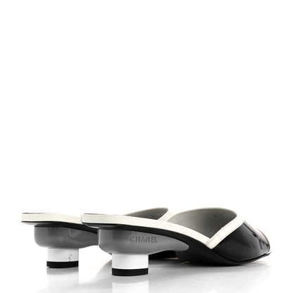 Chanel Patent Calfskin Mules 39 Black White 5 of 10