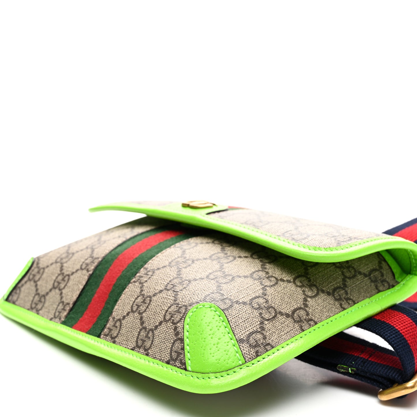GG Supreme Monogram Web Small Ophidia Belt Bag Beige Ebony Electric Green
