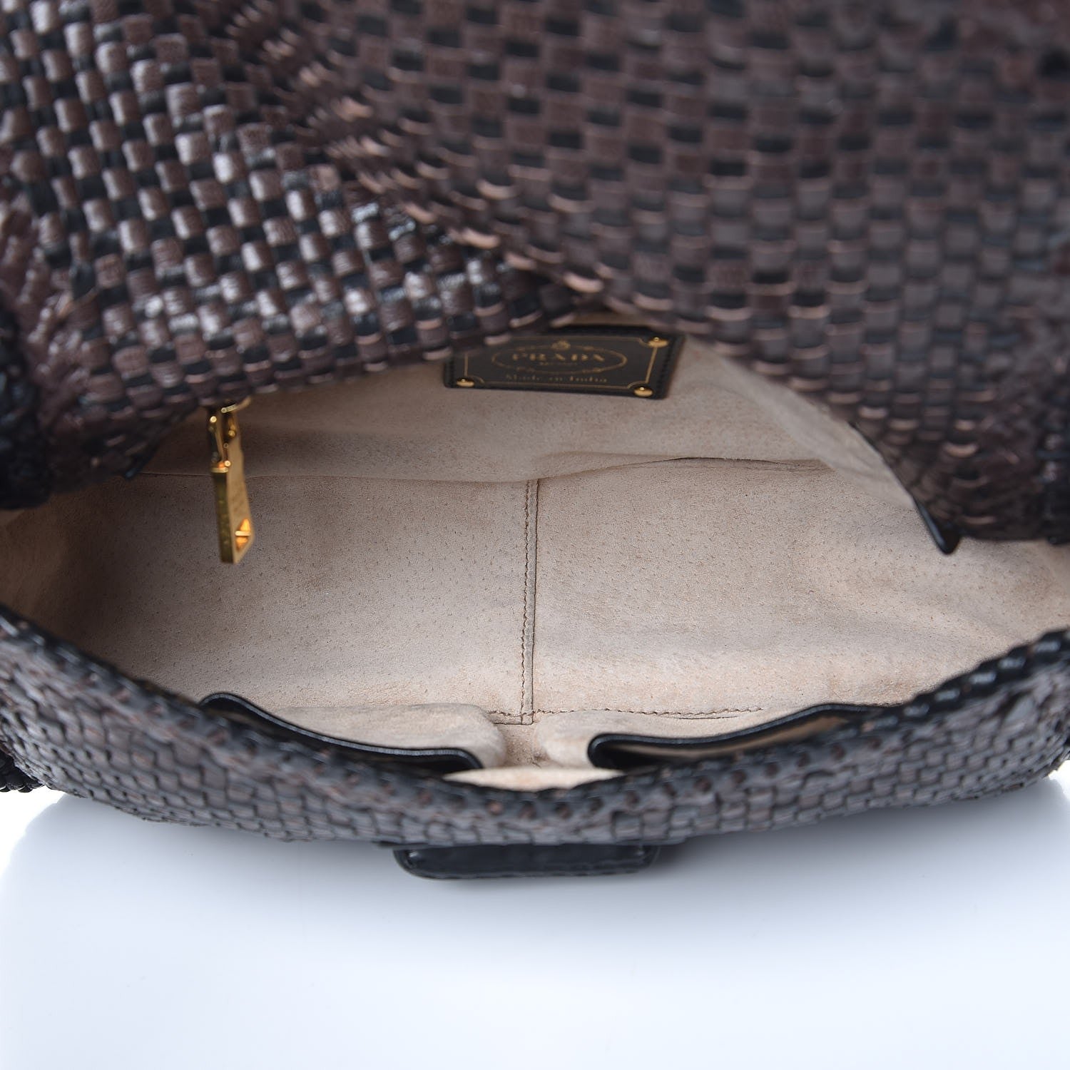 Prada Goatskin Woven Crossbody Bag Moro Black 4 of 6