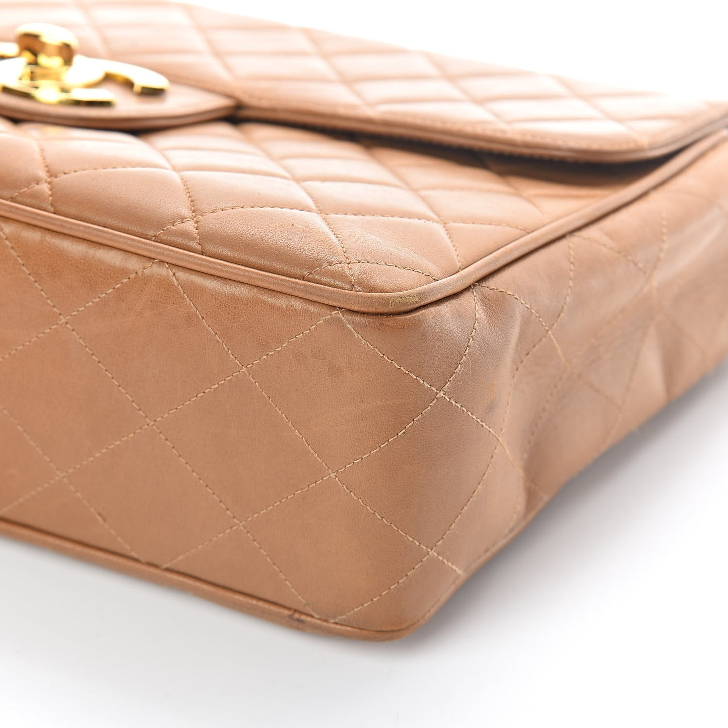 Lambskin Quilted Maxi Single Flap Dark Beige